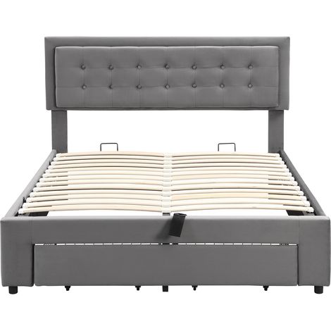 Letto Contenitore Letto Matrimoniale 140×190 cm con 2 Cassetti e Testiera Regolabile, senza Materasso, Velluto Grigio (1/5)