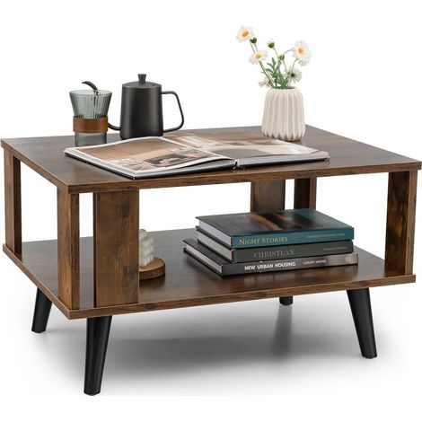 Industrial Coffee Table 2-Tier Wooden Center Table Small Side Table Living Room (1/5)