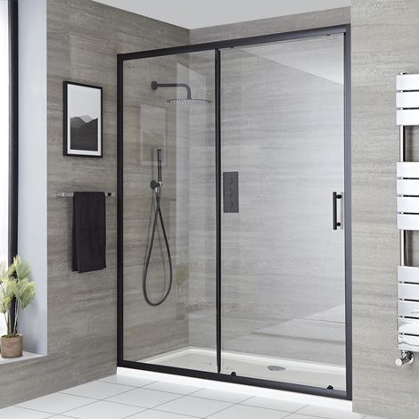 Milano Nero 1700mm Black Reversible Wet Room Shower Enclosure Sliding Door - Door Only (1/4)