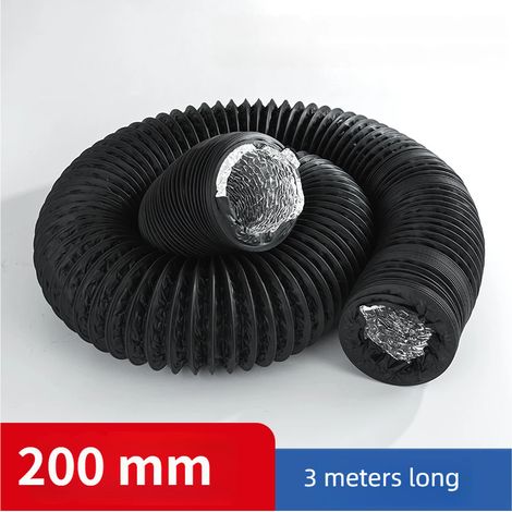 Conduit de ventilation/d'évacuation d'air en PVC souple double couche composite avec feuille d'aluminium, 200 mm (3 mètres de long) (1/5)