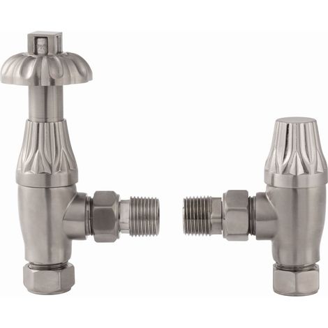 Heatwave Wyndham Brushed Nickel Angled Thermostatic Radiator Valve Set (1/2)