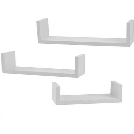 Trade Shop - Set 3 Mensole Parete In Legno Color Bianco Moderne Design Bordi Scaffale 621710 - (1/3)