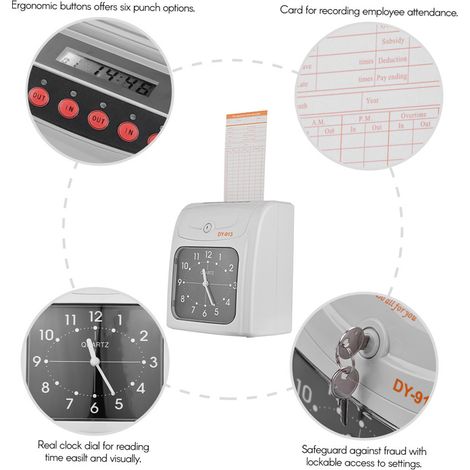 Pointeuse électronique à affichage LED bicolore avec batterie intégrée, 50 cartes de pointage, 2 touches (1/3)