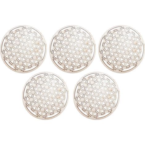 5 Dessous de Verre Bois - Décoration Fleur de Vie (10 X 10 Cm), Panneau Bois, Idéal pour la Méditation et Le Rechargement des Pierres, Dessous de Verre Élégant (1/5)
