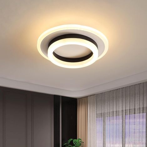 Plafonnier LED noir, 24 W, 2 600 lm, moderne, design élégant, en acrylique, rond, blanc chaud 3 000 K, idéal pour un [Économie d'énergie de classe E] (1/5)