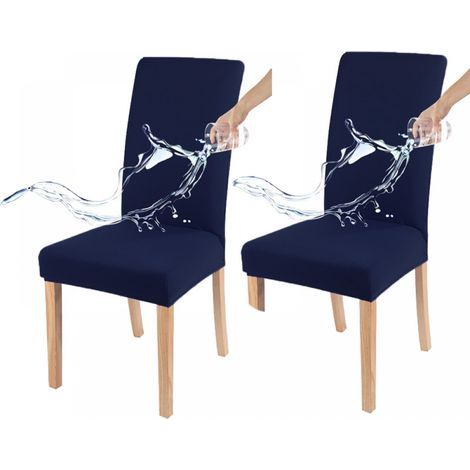 Housse de chaise imperméable, toutes saisons, couleur unie, facile à nettoyer, bleu marine (ensemble deux pièces) (1/5)