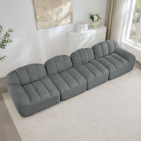 Canapé modulaire 4 places,forme de coquille,canapé désossé en mousse haute densité 32D,siège profond,idéal pour le salon,tissu doux,gris