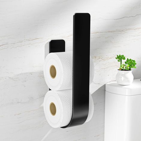 Wall-mounted toilet paper holder, holds 3 toilet paper rolls, no drilling required, black (1/5)