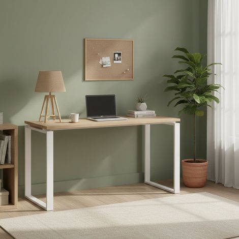 Dmora - Escritorio Arignano, Escritorio multiusos, Mesa de oficina para PC, El plan de trabajo, 150x60 h76 cm, Roble y Blanco (1/5)