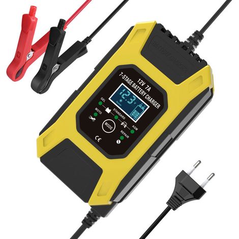 Chargeur de batterie intelligent 7A/12V chargeur de moto rapide portable avec mode de réparation de protection d'affichage LCD pour voiture moto Auto jaune (1/5)