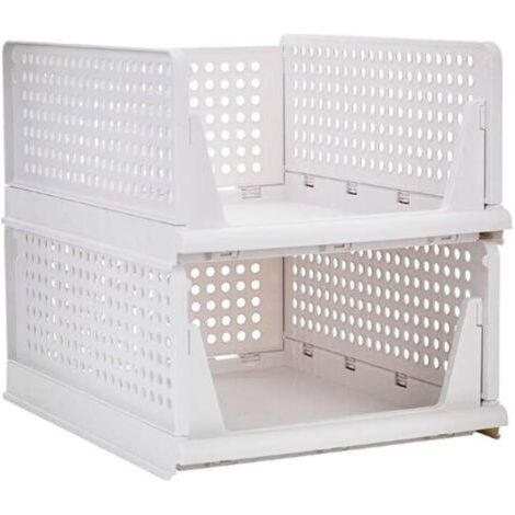 Paquet de 2 Empilable Vêtements Panier De Rangement Organisateur Armoire Coulissante Tiroir Étagère DIY Diviseur Séparateur Bureau Conteneur pour Armoire Placard Cuisine Salle De Bains Bureau