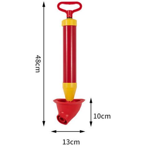 Déboucheur de toilettes à air comprimé, déboucheur de toilettes à ventouse avec têtes de piston et gonfleur, nettoyage de canalisations (rouge)