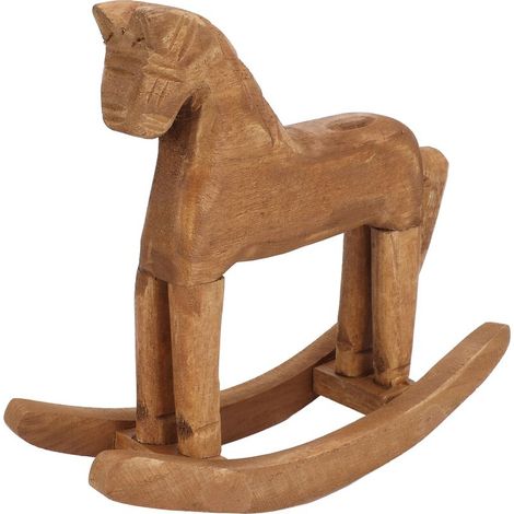 Handgefertigtes, dekoratives Schaukelpferd aus Kiefernholz, Holzpferde-Ornament für Nachttisch, Bücherregal, Bürovitrine (1/5)