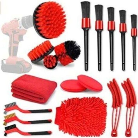 18 pièces Brosse Perceuse, Outil de Brosse Perceuse Nettoyage Kit, Drill Brush pour Surfaces de Salle de Bain, Sol, Baignoire Carreaux et Voiture (rouge)
