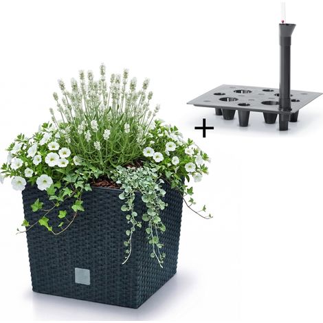 Blumentopf 26,6cm mit Einsatz & Bewässerungssystem Pflanztopf Blumen Anthrazit (1/5)