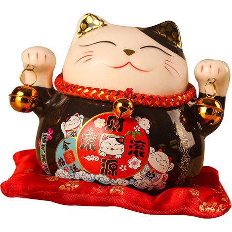 Tirelire Chat Chanceux 11,5cm Exquise Mignonne Porte-Bonheur Vœu Céramique Pot à Économies Déco Bureau Noir (1/5)