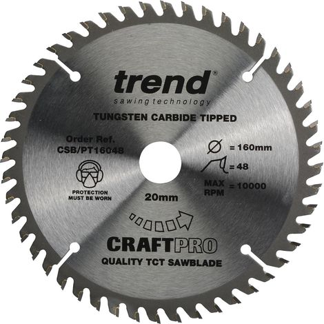 Trend Lama per sega CraftPro TCT, diametro 165 mm x 48 denti x 20 mm (kerf 2,0 mm), punta in carburo di tungsteno, CSB/PT16548 (1/5)