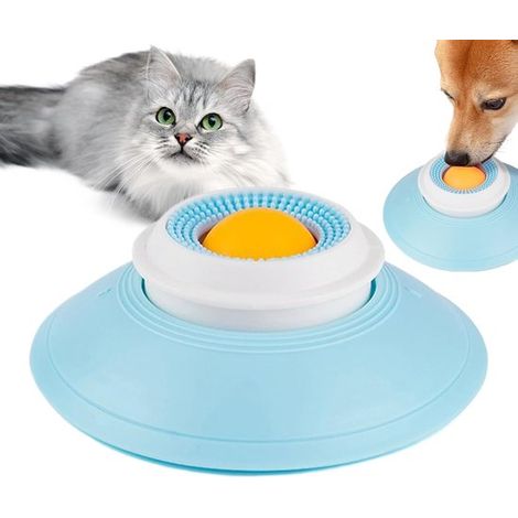 Leckball für Haustiere – 14,5 × 5,5 cm – Leckmatte mit integrierter Kugel – PP-Material – Starker Saugnapf – Geeignet für Katzen und Hunde – Blau, Gelb
