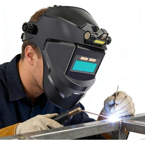 Casco de soldadura con oscurecimiento automático  Máscara facial con oscurecimiento automático alimentada por energía solar para soldadores  Casco de soldadura tubular  Para uso en exteriores, agricul (1/5)