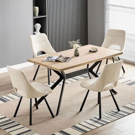Ensemble Table à Manger - WAFTING - 140x80 cm - 4 chaises pivotantes 360° - Beige aspect bois - Style scandinave (1/5)