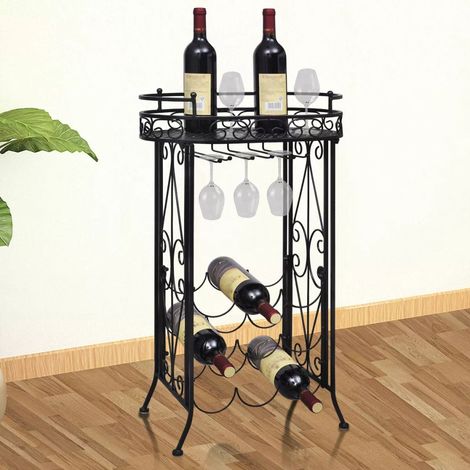 vidaXL Struttura Portavini con Supporto 9 Bottiglie di Vino in Metallo (1/5)