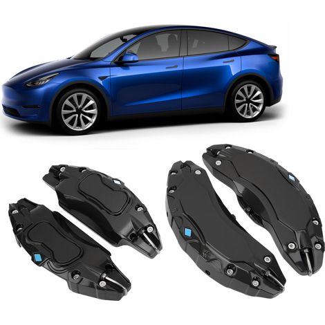 4 Bremssattel-Abdeckungen aus Aluminium für 19/20-Zoll-Felgen des Tesla Model Y (2020–2023) (Aufkleber nicht enthalten), Schwarz (1/5)