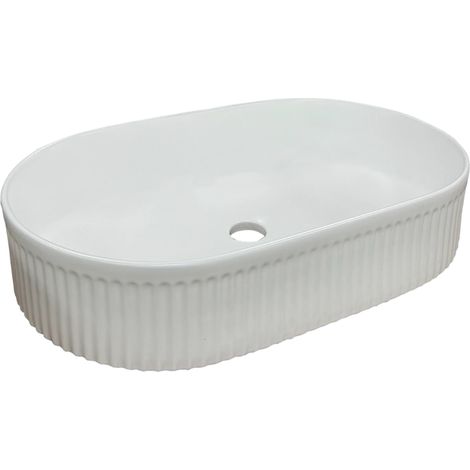Vasque à poser ovale -57 x 36 cm -Blanc mat rainuré -LUNEA (1/4)