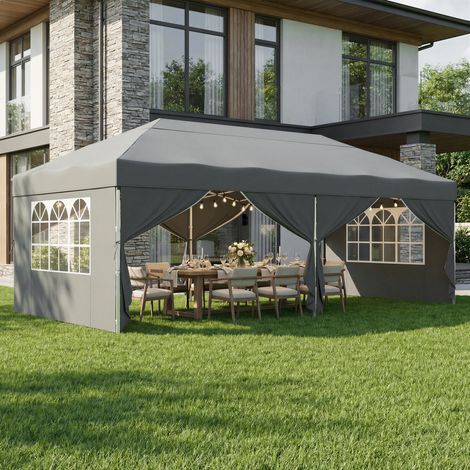 Songmics – Tonnelle pliante 6 x 3 m – Protection solaire avec parois repliables – Structure en acier et tissu Oxford – Sac de transport inclus (1/5)