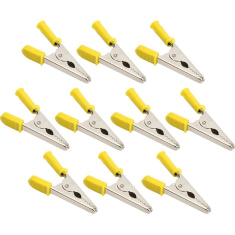10 pinces crocodile J.60047, ouverture 20mm, en laiton, pour test électrique et batterie, jaune (1/5)