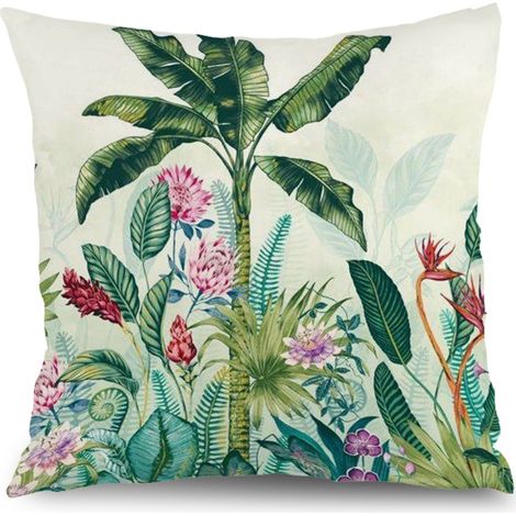 Housses de coussin plantes fleurs, décoration terrasse jardin,50×50cm (1/5)