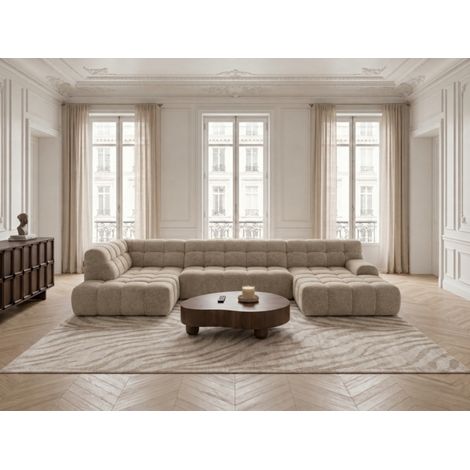 BOBOCHIC - Canapé panoramique avance-recule électrique ANDRE tissu texturé Angle gauche  Beige (1/5)