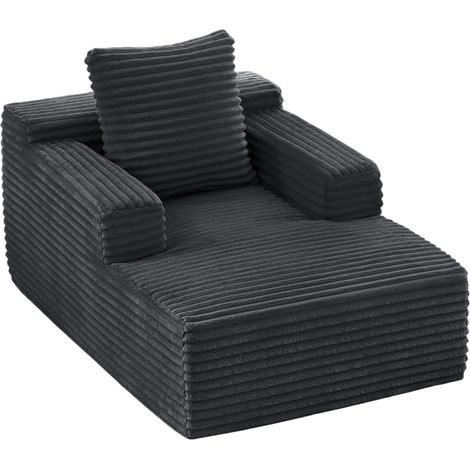 Canapé convertible en velours côtelé gris foncé, chaise longue relax sans montage, fauteuil lounge pour salon, bureau ou petit appartement - CHICFURN (1/5)