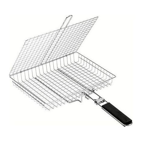 Panier Grille Barbecue en Acier Inoxydable(plus profonde) Pliable, Portable & Résistant Avec Poignée Amovible Pour Poisson, Légumes, Crevettes, Steak (1/4)