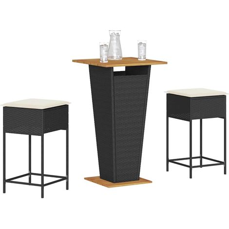 vidaXL Juego de bar de jardín de 7 piezas con cojines ratán PE negro (1/5)