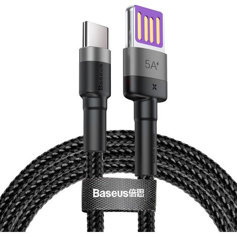 Cavo Baseus Cafule Huawei SuperCharge da USB a USB-C, QC 3.0, 5A 1m (Nero-Grigio) (1/5)