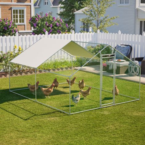 Recinto per polli 3x4x2 m con chiusura di sicurezza e telo in PE impermeabile, recinto in metallo per polli, conigli e altri piccoli animali (1/5)