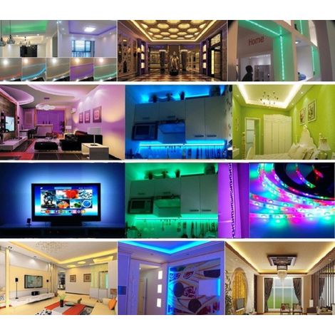 Ruban LED RGB 15 mètres (3x5m) avec télécommande 44 touches, adaptateur secteur 5A, bande lumineuse multicolore non étanche + contrôleur + prise UE (1/5)