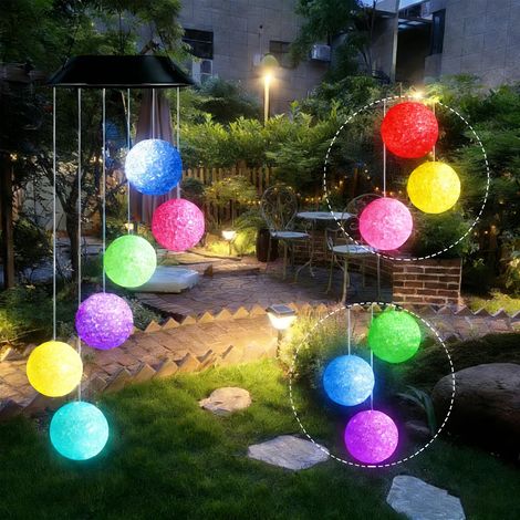 Carillon éolien Solaire pour extérieur, Changement de Couleur Portable Cristal étanche Carillon éolien Solaire à LED (1/5)