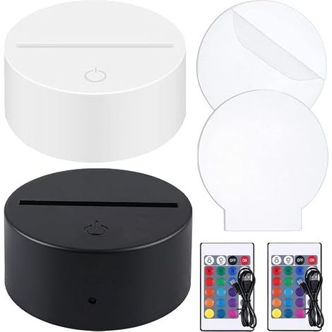 2 Pack 3D LED Night Light, LED Night Light with Remote Control and USB Cable, 3D Night Lamp Base, 3D Illusion Lamp, 7 Colors Dimmable for Kids Bedroom, Living Room (Black+White) (1/5)