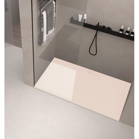 Receveur de douche Resine RIVER Creme (grille coloure) - 80x90 cm - Grille + Valve OFFERTE (1/4)