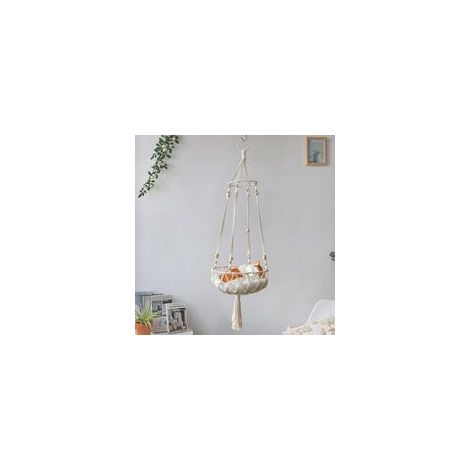 Makramee-Hängematte für Katzen, Haustierschaukelbett im Bohème-Stil (40 cm Durchmesser) - Crezuo