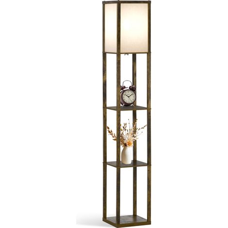 3-Tier Floor Lamp, Floor Light with Storage Shelf, Reading Standing Lamp with Acrylic Shade for Living Room, Bedroom, Kitchen, Dining Room, Office, Dorm, 160cm, Brown (1/5)