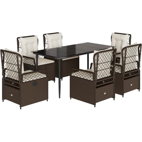 Maison Exclusive - Set da Pranzo da Giardino 7pz con Cuscini in Polyrattan Marrone (1/5)