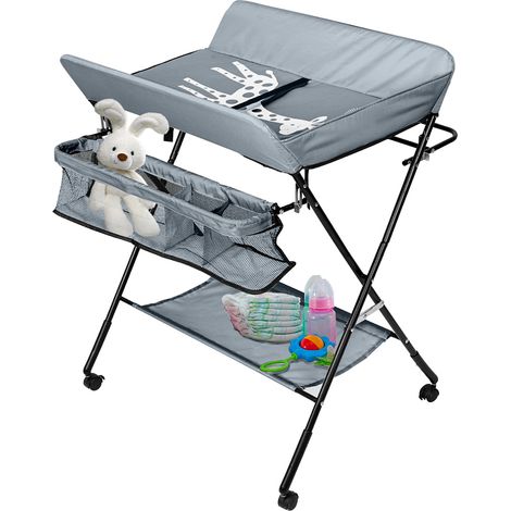 Randaco Klappbarer Baby Wickeltisch Wickelkommode Wickelregal Wickelkombination Höhenverstellbarer mit Aufbewahrungskorb Dunkelgrau (1/5)