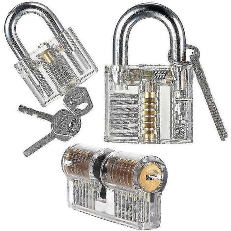 Kit de 3 cadenas d'entraînement, cadenas à clé transparent en cristal pour débutants en serrurerie. (1/3)