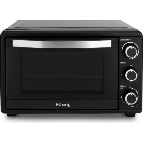 HKoenig FO25 Electrico Sobremesa, Horno Encimera, Capacidad de 25 litros, 1500 W, 4 Modos, Temperatura hasta 230ºC, Tiempo hasta 60 Mins, Termostato, Acero Inoxidable, Negro