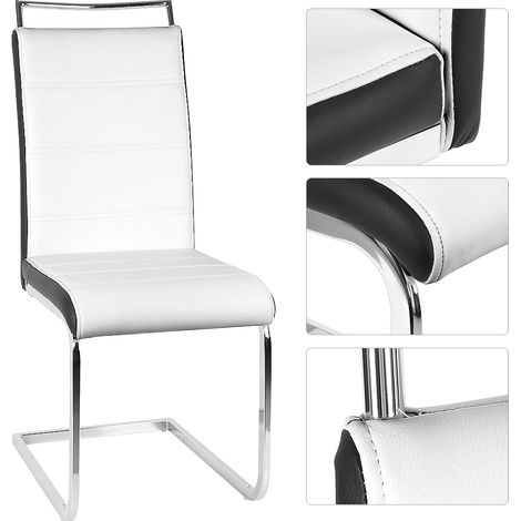 SiFree®Lot de 2 Chaises de Salle à Manger avec Large Poignée Cuir PU Assise Confortable - Blanc-Noir (1/2)