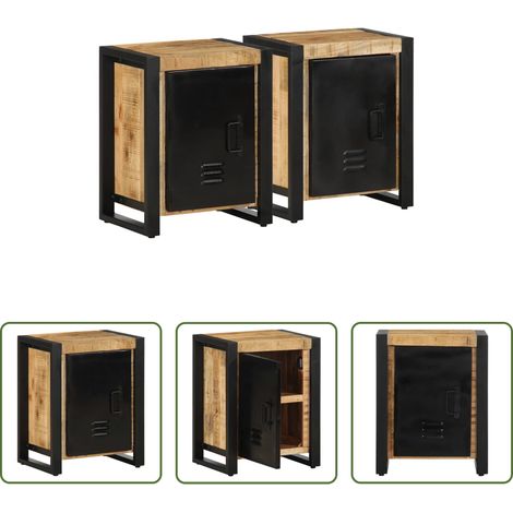 Bois de manguier - Tables de chevet 2 pcs bois de manguier massif brut (1/5)