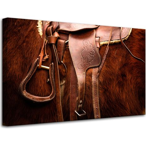 Lienzo impreso con animales, silla de montar a caballo, 80x50 cm.