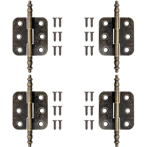 Set mit 4 Scharnieren für Schranktüren – Antikmessing – Retro – 70 x 35 mm – Bronze – Mini-Scharniere für Schranktüren – Mit 24 Schrauben – Für Schmuckkästchen, Schränke (1/5)